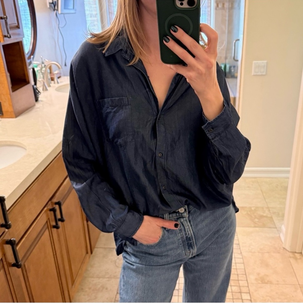 Zara Basic Denim Shirt in Deep Blue